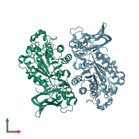 PDB entry 3mo4 coloured by chain, front view.