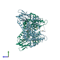 PDB entry 3mo4 coloured by chain, side view.