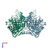 PDB entry 3mo4 coloured by chain, top view.