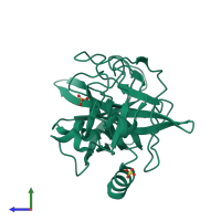 PDB entry 3moc coloured by chain, side view.