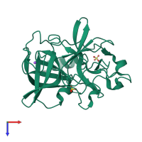 PDB entry 3moc coloured by chain, top view.