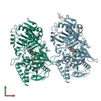 PDB entry 3moh coloured by chain, front view.