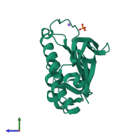 PDB entry 3mok coloured by chain, side view.