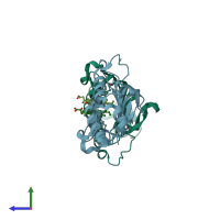 PDB entry 3mol coloured by chain, side view.