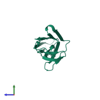 Monomeric assembly 2 of PDB entry 3moq coloured by chemically distinct molecules, side view.