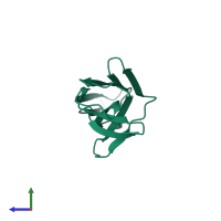 Monomeric assembly 3 of PDB entry 3moq coloured by chemically distinct molecules, side view.
