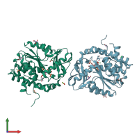 PDB entry 3moz coloured by chain, front view.