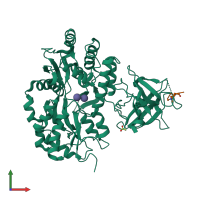 PDB entry 3mp1 coloured by chain, front view.