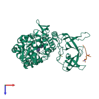 PDB entry 3mp1 coloured by chain, top view.