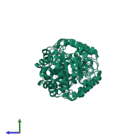 Homo dimeric assembly 2 of PDB entry 3mp3 coloured by chemically distinct molecules, side view.