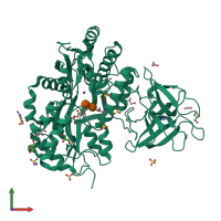 PDB entry 3mp8 coloured by chain, front view.