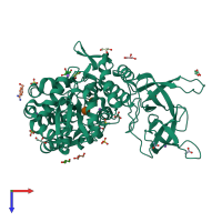 PDB 3mp8 coloured by chain and viewed from the top.