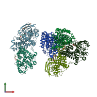 PDB entry 3mpj coloured by chain, front view.