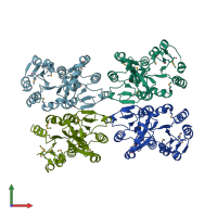 PDB entry 3mpo coloured by chain, front view.