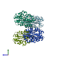PDB entry 3mpo coloured by chain, side view.