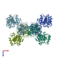 PDB entry 3mpo coloured by chain, top view.