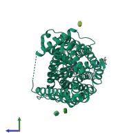 PDB entry 3mpq coloured by chain, side view.