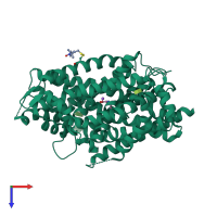 PDB entry 3mpq coloured by chain, top view.