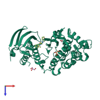 PDB entry 3mpt coloured by chain, top view.