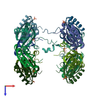 PDB entry 3mpw coloured by chain, top view.
