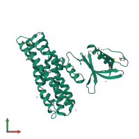 PDB entry 3mpx coloured by chain, front view.