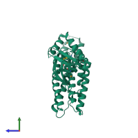 PDB entry 3mpx coloured by chain, side view.