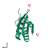 PDB entry 3mpy coloured by chain, side view.