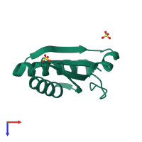 PDB entry 3mpy coloured by chain, top view.