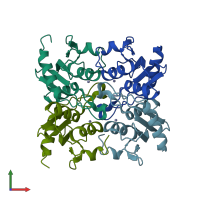 PDB entry 3mpz coloured by chain, front view.