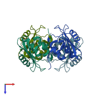 PDB entry 3mpz coloured by chain, top view.