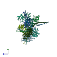 PDB entry 3mq9 coloured by chain, side view.