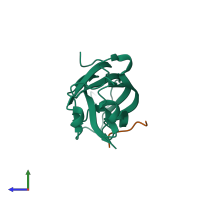 PDB entry 3mqs coloured by chain, side view.