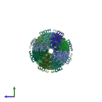 PDB entry 3mqt coloured by chain, side view.