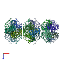 PDB entry 3mqt coloured by chain, top view.
