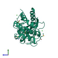 PDB entry 3mqz coloured by chain, side view.