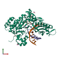 PDB entry 3mr6 coloured by chain, front view.