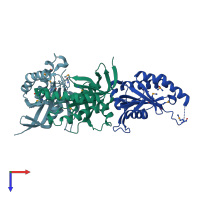 PDB entry 3mr7 coloured by chain, top view.