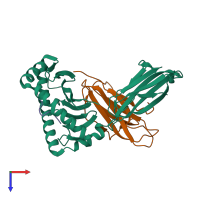 PDB entry 3mr9 coloured by chain, top view.