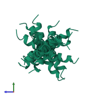 PDB entry 3mra coloured by chain, ensemble of 15 models, side view.