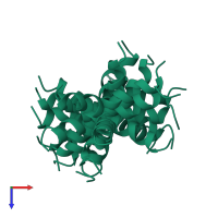 PDB entry 3mra coloured by chain, ensemble of 15 models, top view.