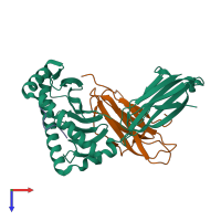 PDB entry 3mrb coloured by chain, top view.