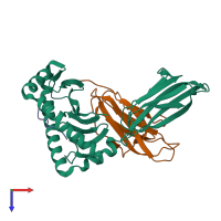 PDB entry 3mrc coloured by chain, top view.