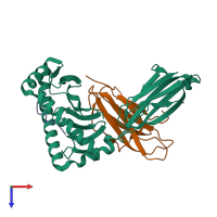 PDB entry 3mrd coloured by chain, top view.