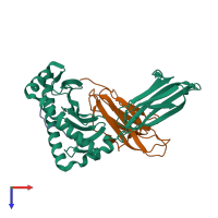 PDB entry 3mre coloured by chain, top view.