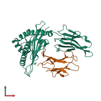PDB entry 3mrf coloured by chain, front view.