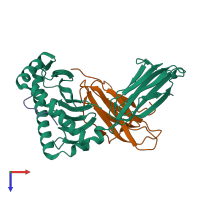 PDB entry 3mrn coloured by chain, top view.