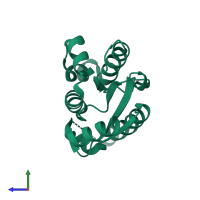 PDB entry 3mrs coloured by chain, side view.