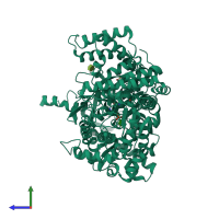 PDB entry 3mrv coloured by chain, side view.