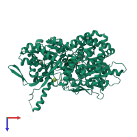 PDB entry 3mrv coloured by chain, top view.