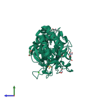 PDB entry 3ms3 coloured by chain, side view.